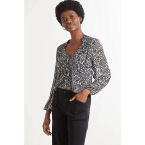 Evereve Shay Floral Mesh Top Black & White Women's S